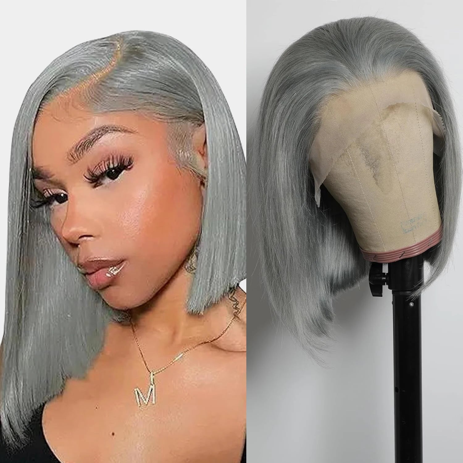 Human Hair Wig Grey Bob Wigs 200% 13x4 HD Transparent Ginger Orange Lace Front Bob Blunt Cut Straight Colored Wigs Pre Plucked