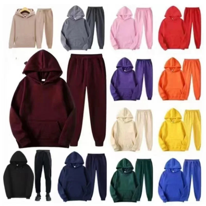 Unisex Autumn Winter Hoodie and Joggers Set Casual Sports Outfit for Men Women