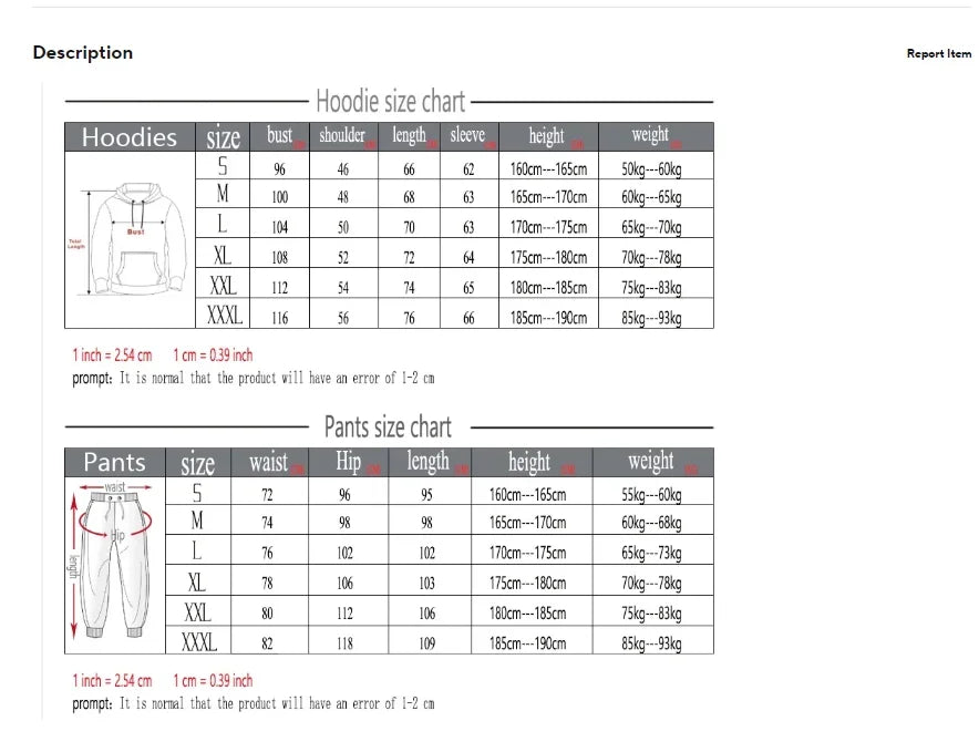 Unisex Autumn Winter Hoodie and Joggers Set Casual Sports Outfit for Men Women