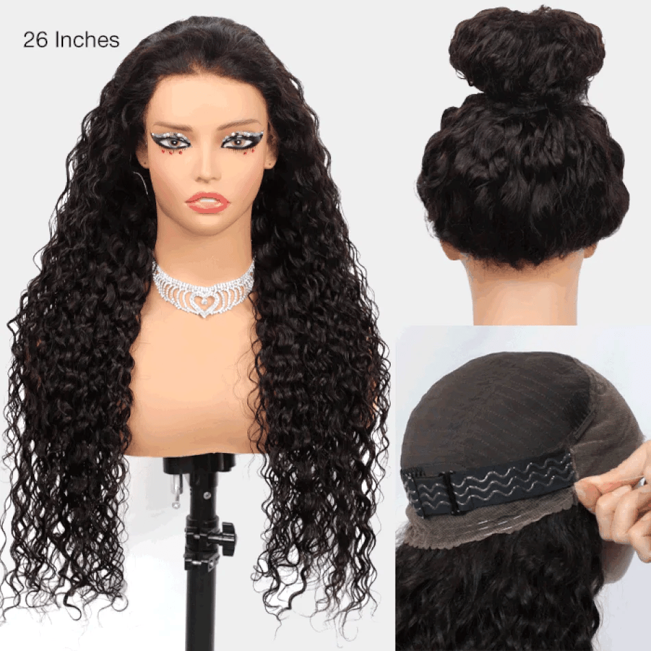 250% 18-36 Inch Invisi Strap 360 Full Lace Wig Water Deep Curly 100% Human Hair Adjustable Drawstring Hd Lace 360 Glueless Wig