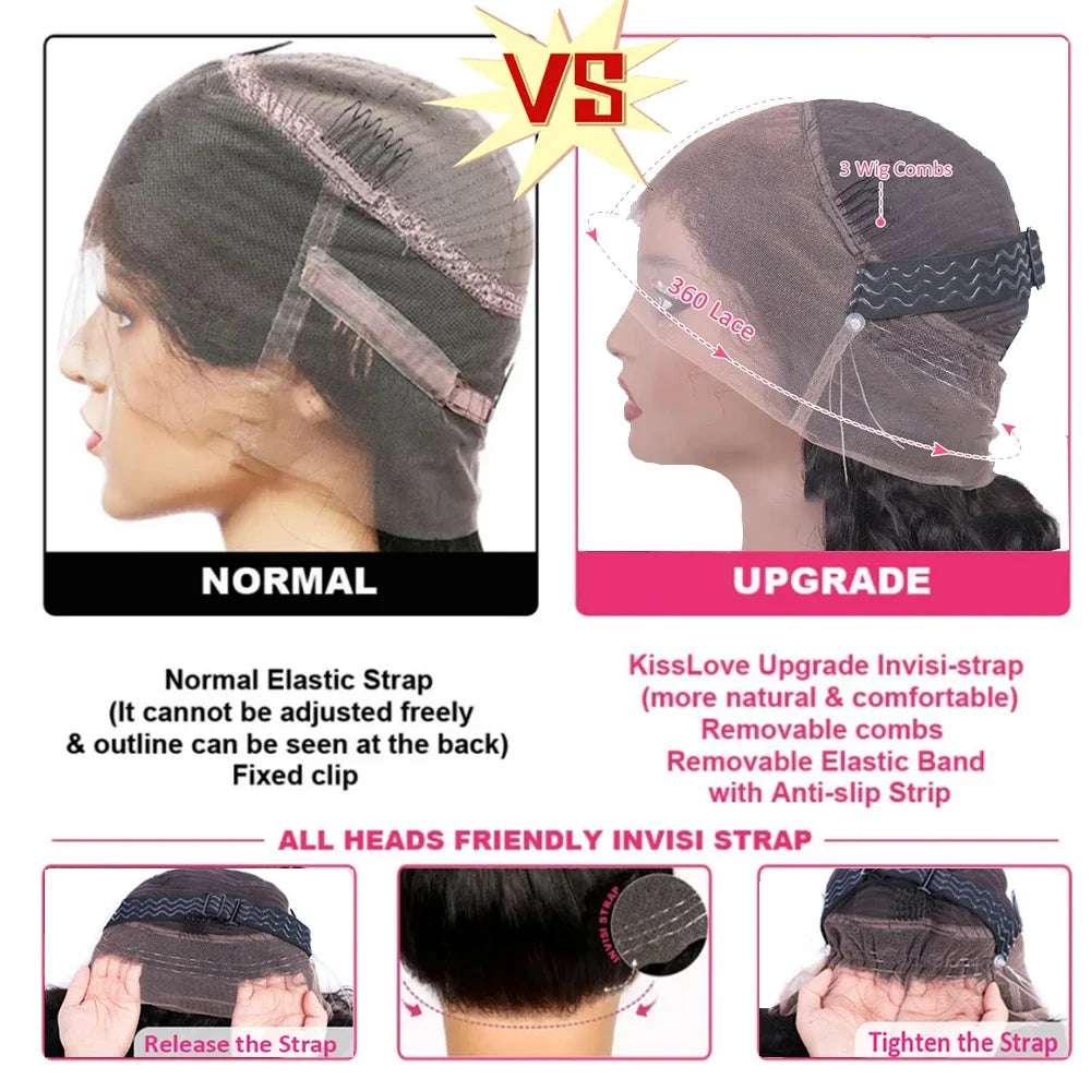 250% 18-36 Inch Invisi Strap 360 Full Lace Wig Water Deep Curly 100% Human Hair Adjustable Drawstring Hd Lace 360 Glueless Wig