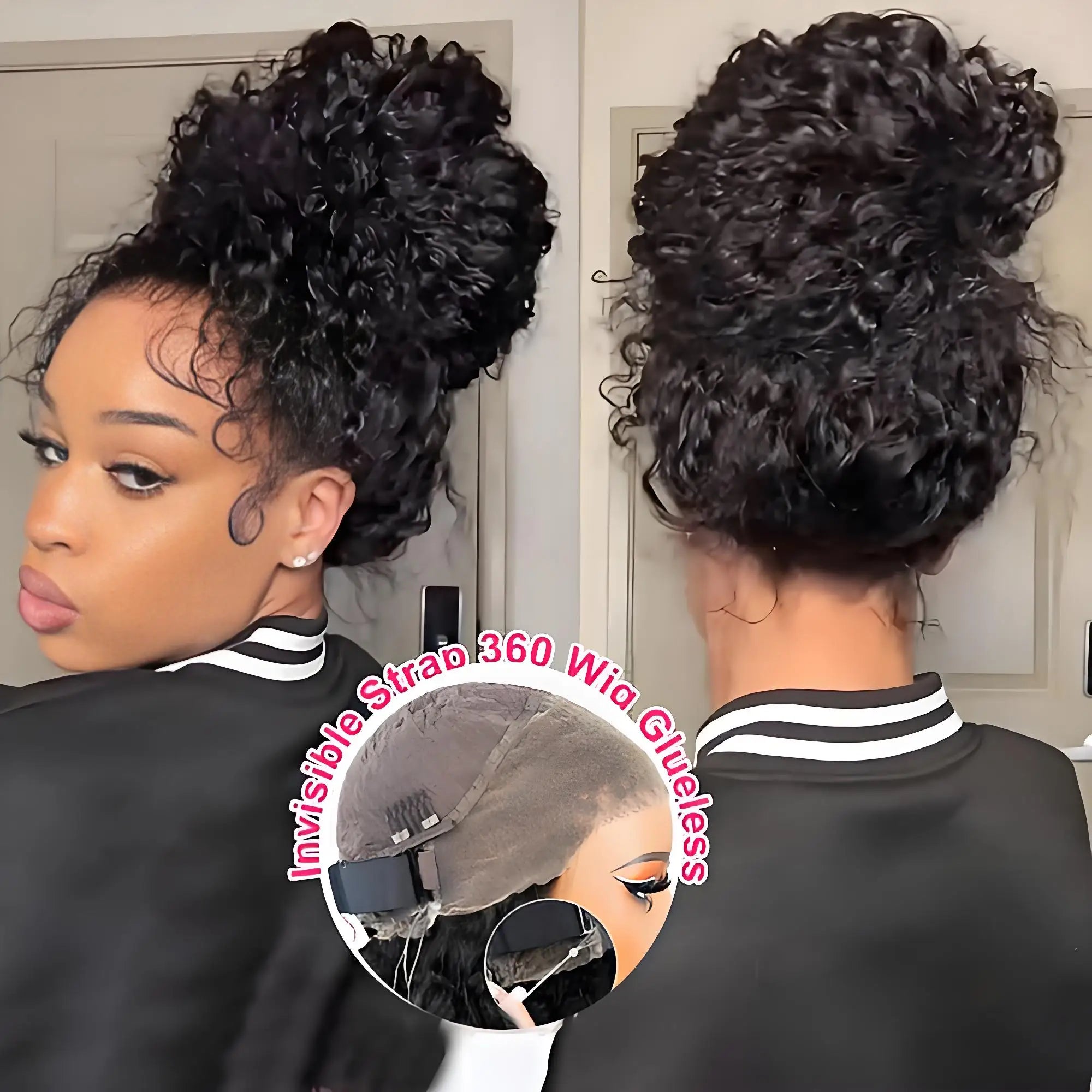 250% 18-36 Inch Invisi Strap 360 Full Lace Wig Water Deep Curly 100% Human Hair Adjustable Drawstring Hd Lace 360 Glueless Wig