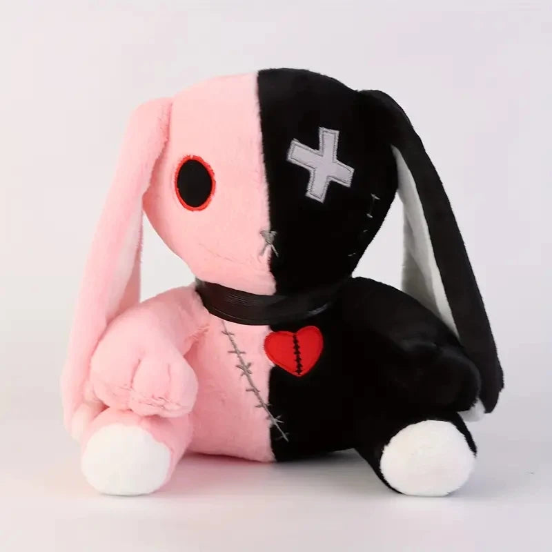 Creepy Goth Bunny Plush Black And White Contrasting Crazy Rabbit Spooky Gothic Bunny CuteStuffed Animal Halloween birthday Gift