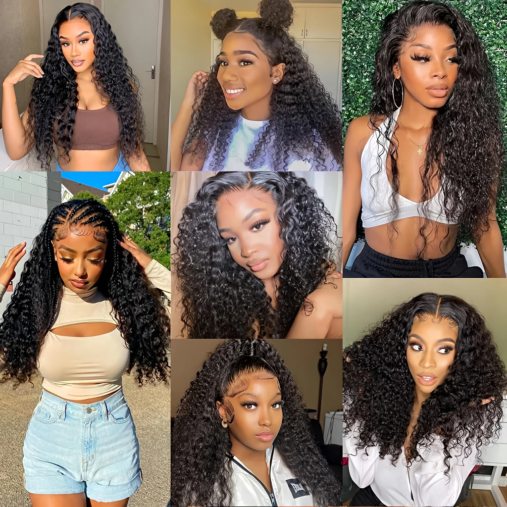 250% 18-36 Inch Invisi Strap 360 Full Lace Wig Water Deep Curly 100% Human Hair Adjustable Drawstring Hd Lace 360 Glueless Wig