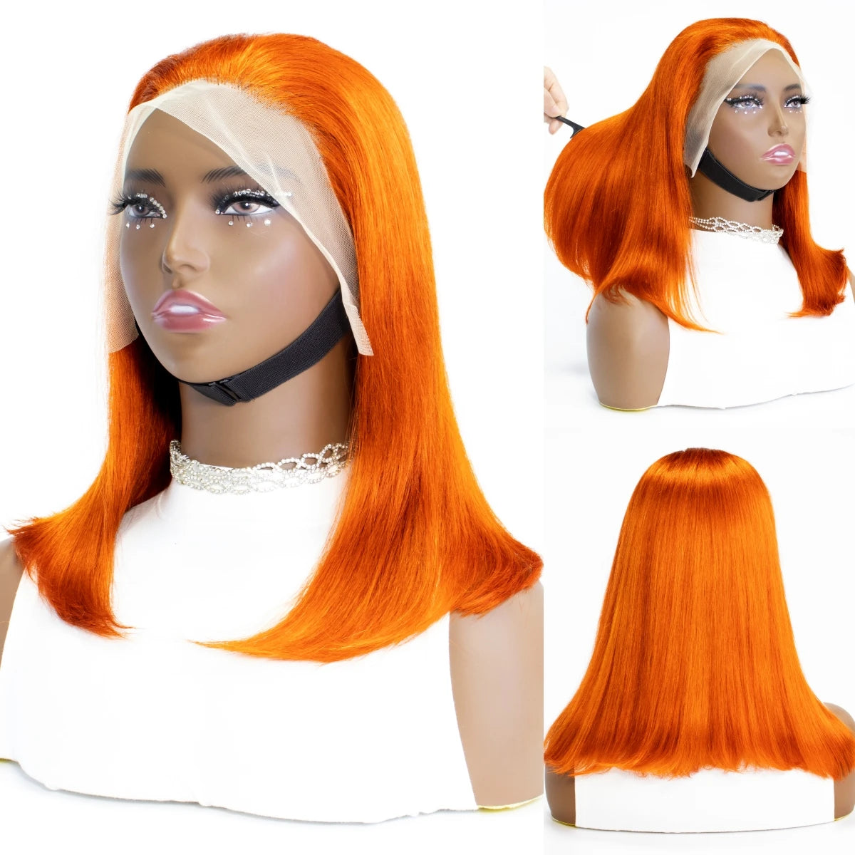 Human Hair Wig Grey Bob Wigs 200% 13x4 HD Transparent Ginger Orange Lace Front Bob Blunt Cut Straight Colored Wigs Pre Plucked