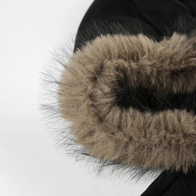 Goth Dark Autumn Winter Faux Fur Collar Solid Hooded Coats Women Casual Slim Waist Zip Hoodies Gothic Jackets Chic Streetwear